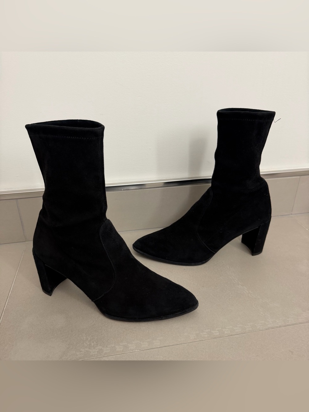Stuart Weitzman Prancer Black Suede Sock Boots – Women’s 8